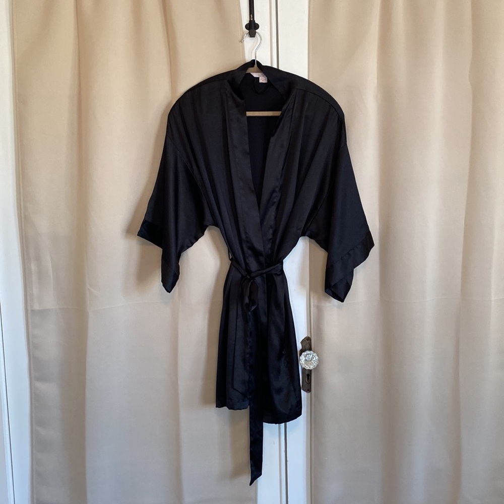 Womens black Silk robe